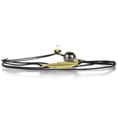 Bracelets Lene Vibe  | Black Cord Bracelet With 18K Yellow Gold Feather