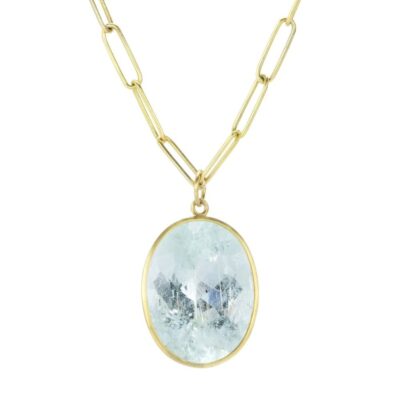 Necklaces Maria Beaulieu  | Oval Faceted Aquamarine Pendant (Pendant Only)