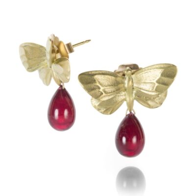 Earrings Gabriella Kiss  | Large Butterfly Earrings With Ruby Drops