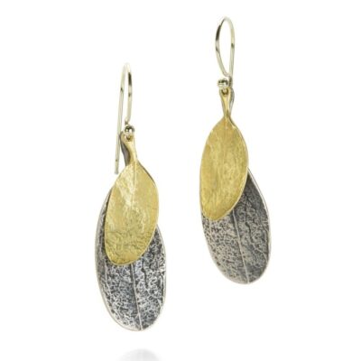 Earrings John Iversen  | Gold And Oxidized Sterling Double Leaf Earrings