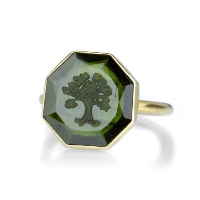 Rings Gabriella Kiss  | Green Tourmaline Ring With Tree Intaglio