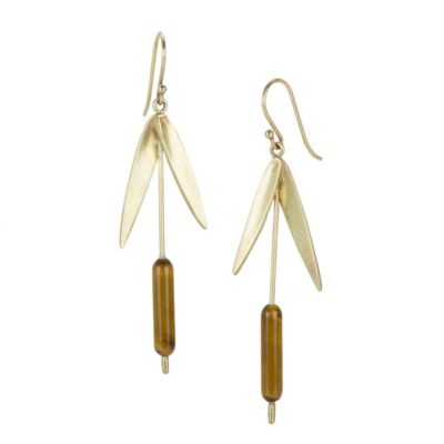 Earrings Annette Ferdinandsen  | 14K Yellow Gold Tiger’S Eye Cattail Earrings