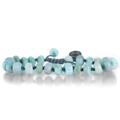 Bracelets Joseph Brooks  | 8Mm Smooth Larimar Rondelle Macrame Bracelet