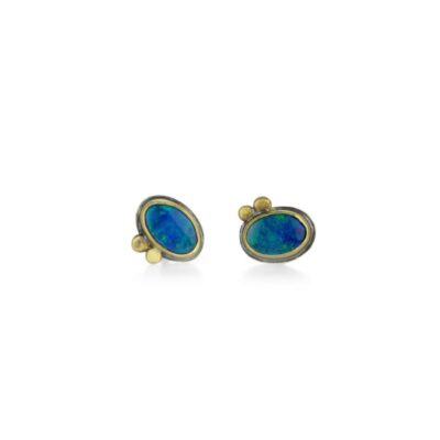 Earrings Ananda Khalsa  | Australian Opal Bezel Set Stud Earrings