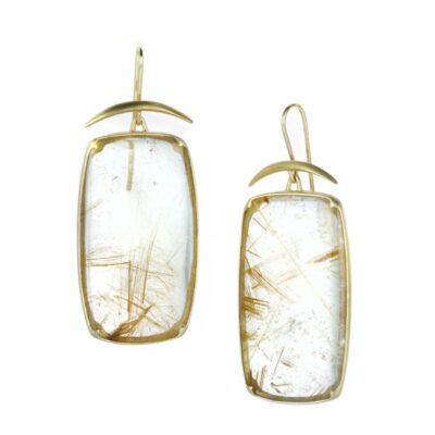 Earrings Gabriella Kiss  | Rectangular Rutilated Quartz Lens Earrings