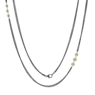 Necklaces Amali  | Silver Diamond Triple Textile Station Necklace