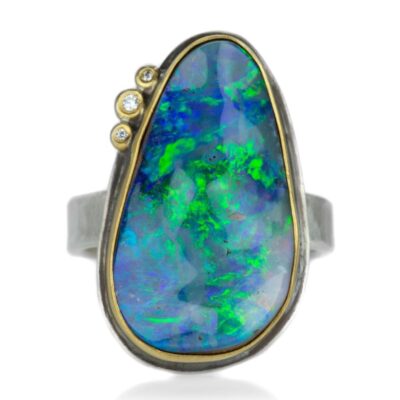 Rings Ananda Khalsa  | Boulder Opal Ring With 3 Diamonds