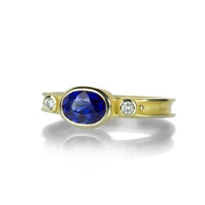 Rings Barbara Heinrich  | Oval Blue Sapphire Ring With Side Diamonds