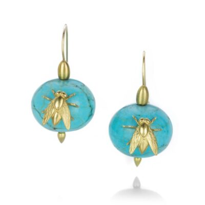 Earrings Gabriella Kiss  | Turquoise Ball Earrings With Flies