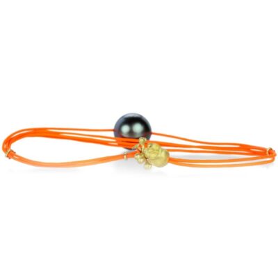 Bracelets Lene Vibe  | Orange Cord Bracelet With Pearl And Skull Clasp