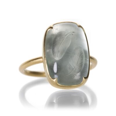 Rings Gabriella Kiss  | Aquamarine Intaglio Feather Ring