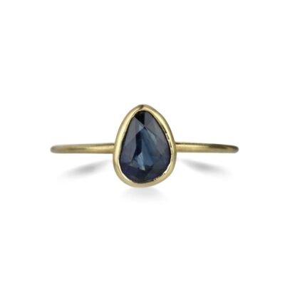 Rings Margaret Solow  | Faceted Dark Blue Rose Cut Sapphire Ring