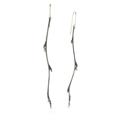 Earrings Gabriella Kiss  | Bronze Long Bud Branch Earrings With Diamond Drops