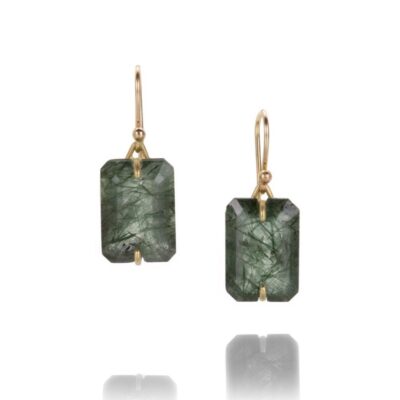 Earrings Gabriella Kiss  | Rectangular Green Rutile Quartz Earrings