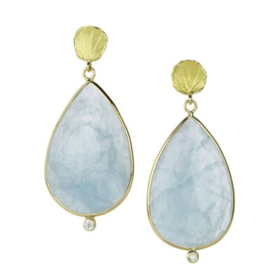 Earrings Barbara Heinrich  | Teardrop Aquamarine Earrings With Petal Tops