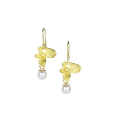 Earrings John Iversen  | 18K Gold Baby Hydrangeas With Pearl Drops