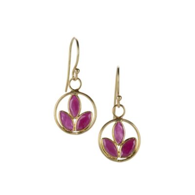 Earrings Margaret Solow  | Triple Ruby Leaf Drop Earrings