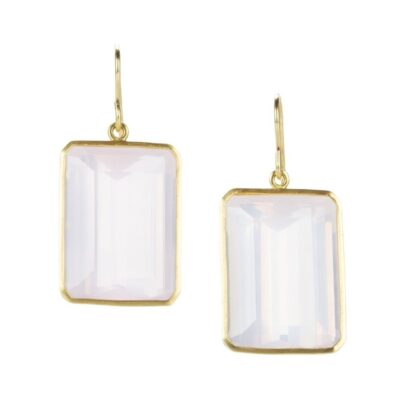 Earrings Maria Beaulieu  | Emerald Cut Rose Quartz Drop Earrings