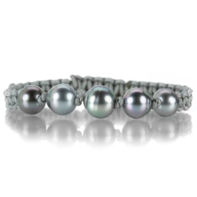 Bracelets Gellner  | Gray Macrame Bracelet With 5 Tahitian Pearls