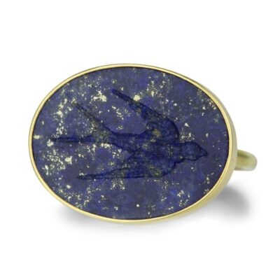 Rings Gabriella Kiss  | Lapis Ring With Swallow Intaglio