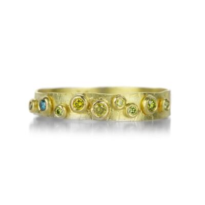 Rings Lene Vibe  | Hammered Band With Multicolored Diamonds