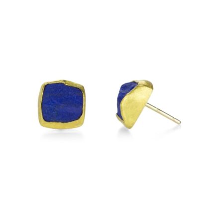 Earrings Petra Class  | 22K Rectangular Rough Cut Lapis Studs