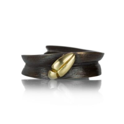 Rings Gabriella Kiss  | Bronze Blade Of Grass Ring With Beetle