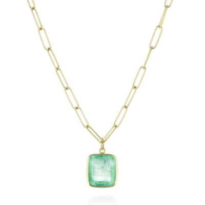 Necklaces Maria Beaulieu  | Pale Emerald Cut Emerald Pendant (Pendant Only)