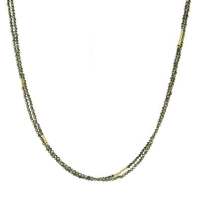 Necklaces Ananda Khalsa  | Beaded Pyrite Necklace With Gold Tube Beads