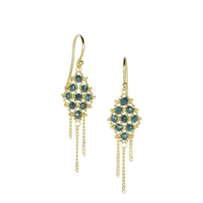 Earrings Amali  | Blue Diamond And Gold Textile Earrings