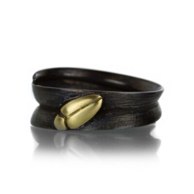 Rings Gabriella Kiss  | Bronze Blade Of Grass Ring With 18K Beetle