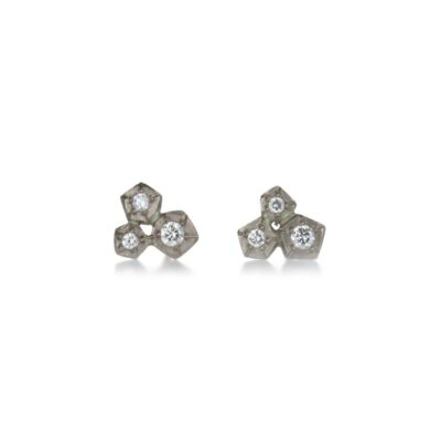 Earrings Annie Fensterstock  | 18K White Gold Triple Rock Studs