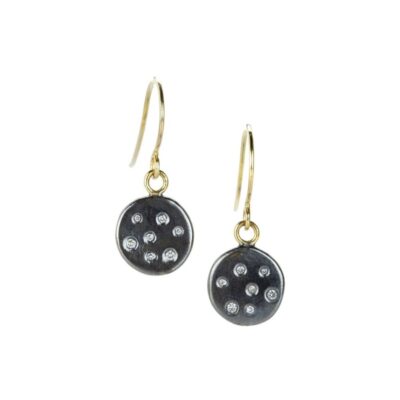 Earrings Kate Maller  | Black And Gold Diamond Disc Drop Earrings