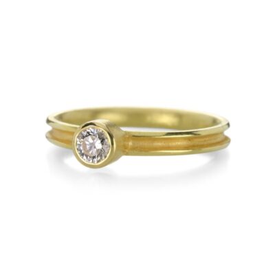 Rings Barbara Heinrich  | Round Diamond Ring With Grooved Shank