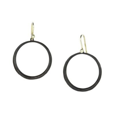 Earrings John Iversen  | Oxidized Silver Circle Drop Earrings