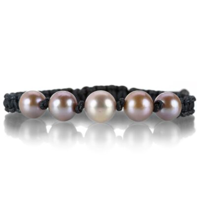 Bracelets Gellner  | Dark Gray Macrame Bracelet With 5 Ming Pearls