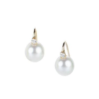 Earrings Gellner  | Diamond And White South Sea Pearl Drop Earrings