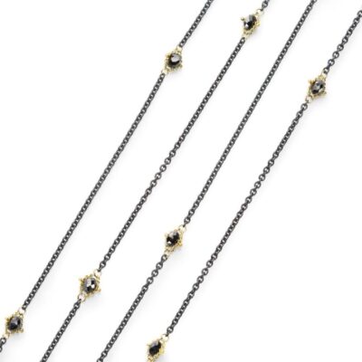 Necklaces Amali  | Black Diamond Textile Station Necklace – 36″