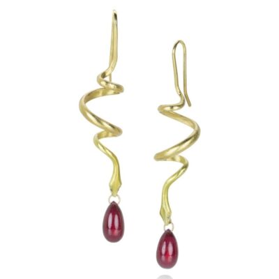 Earrings Gabriella Kiss  | Spiral Snake Earrings With Ruby Drops