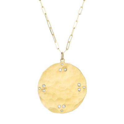 Necklaces Ananda Khalsa  | Hammered Disc And Diamond Pendant Necklace