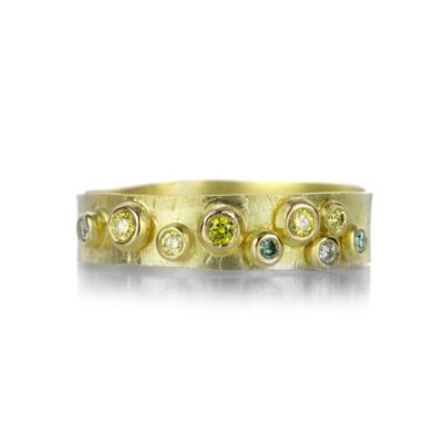 Rings Lene Vibe  | 18K Hammered Band With Multicolored Diamonds