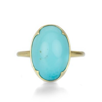 Rings Gabriella Kiss  | 18K Yellow Gold Oval Persian Turquoise Ring